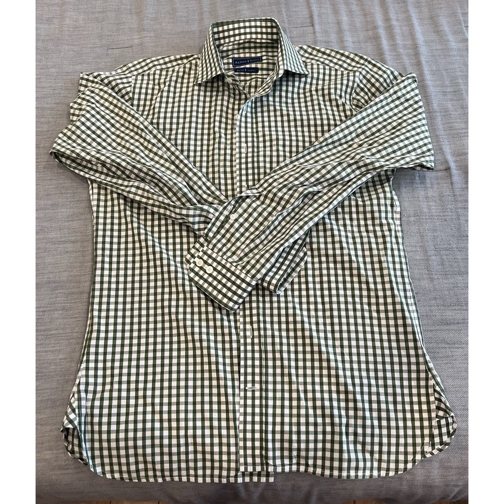 ALTON LANE Blue Label Men's Custom Made Buttoned Slim Fit Gingham L/S Shirt Sz L